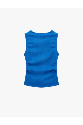 Koton Bürümcük Kumaş Dokulu Slim Fit Kolsuz Bisiklet Yaka Atlet Mavi 6sak70027uk