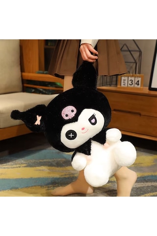 Karikatür Peluş Kuromi Sanrio Gotik Peluş Oyuncak - Siyah Beyaz - Siyah
