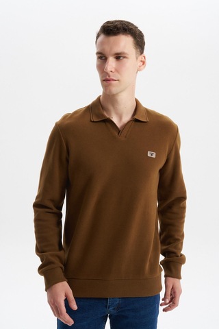AR-MA Arma Erkek Regular Fit Polo Yaka Sweatshirt Karbon Fırçalı Selanik, %65 Pamuk %35 Polyester, Düğmesiz Basic K30554698602 Kahverengi-k7