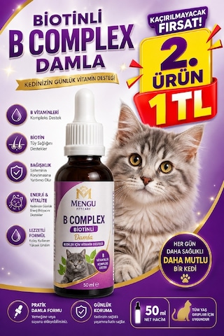 Tüy Dökülmesini Önleyici Ve Tüy Sağlığını Destekleyici Kediler İçin Biotin'li B Complex Damla 50 Ml