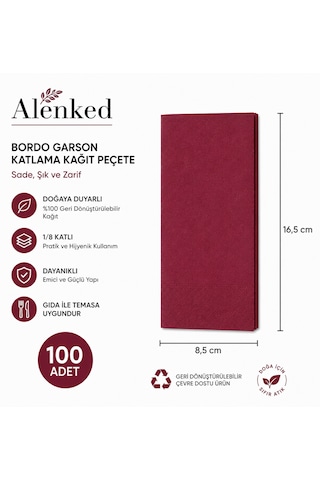 Bordo Peçete 33 X 33 Garson Katlama 100 Adet