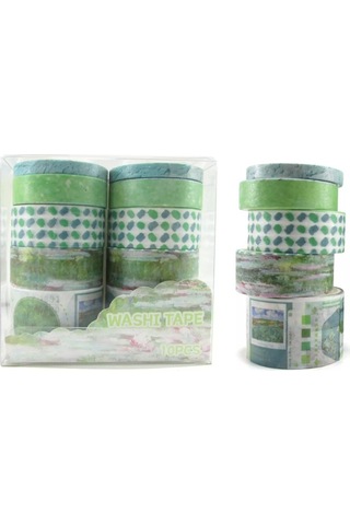 Vintage Washi Tape Bant Baskılı Yapışkanlı Maskeleme Kağıdı 45e Desenli Bant 10'lu - Yeşil Tablo 1