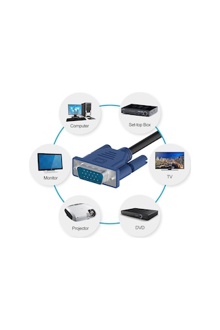 Vga Monitör Projeksiyon Ekran Görüntü Kablosu Çift Filtreli 1.5M