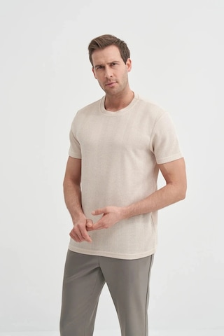 Cazador Slim Fit Bisiklet Yaka Örme Düz Tişört Bej