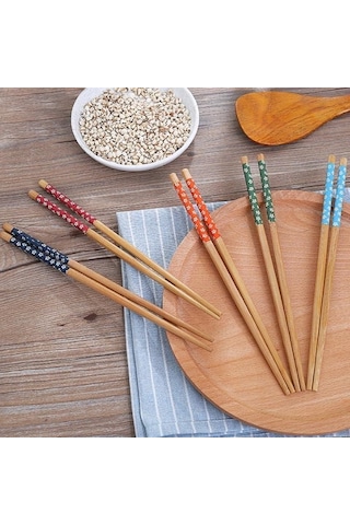 Pratik 2'li Desenli Yıkanabilir Kore Çin Bambu Chopsticks Yemek Çubuğu Desenli Bambu Chopstick