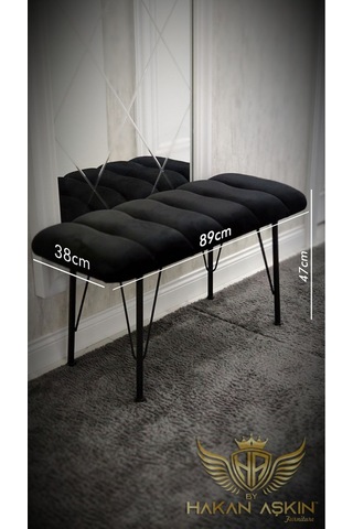 By Hakan Aşkın Metal Ayaklı 38x90 Cm Eco Black Babyface Puf & Bench Tekli Baby Face Kumaş Siyah