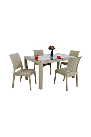 Depootoptan Mandella Elit Rattan 90 x 150 CM 4 Kişilik Elit Sandalye Camlı Masa Ta (533390021)