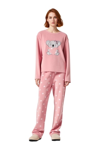 Ersefa Kız Çocuk Puantiyeli Polar Pijama Sevimli Koala Baskılı Fonksiyon Gül kurusu