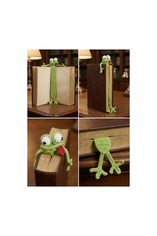 Amigurumi El Yapımı Kurbağa Kitap Ayracı Açık Yeşil Yüksek Kaliteli Malzeme, Detaylı İnce İşçilik