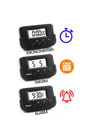 Pomodoro Öğrenci Saati Kronometreli Alarmlı Takvimli Dijital Ders Çalışma Saati Masa Oto Saati Siyah
