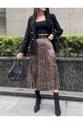 Açelya Leopar Desen Piliseli Saten Etek Çok Renkli Açelya Leopar Desen Piliseli Saten Etek Çok Renkli