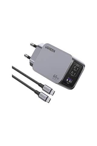Ugreen Nexode Pro 65 W QC PD 2xUSB-C 1xUSB-A Gan Hızlı Şarj Cihazı Uzay Grisi