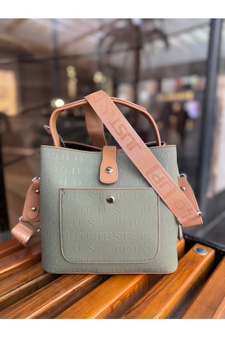 Just Polo Kadın Gofraj Baskılı Büyük Boy El Çantası 4028 Yeşil Camel 63833669