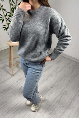 Explode - Kadın Gri Bsiklet Yaka Basic Kazak Gri