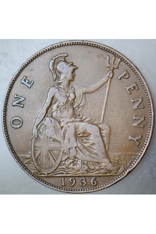 Birleşik Krallık 1 Penny 1936 Kral 5. George Dönemi. 31 Mm. İngiltere.