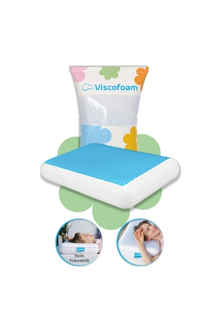 Viscofoam Lüks Terletmeyen Ortopedik Yastık Serinleten Visco Yastık Jelli Yastık 60x40x11cm