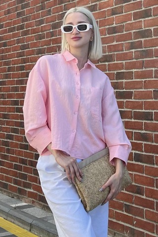 Madmext Pembe Çizgili Oversize Kadın Gömlek Mg2093-pembe Pembe
