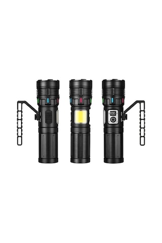 15000 Lümen Tg+cob Led Göstergeli Güçlü El Feneri Wt-703 Siyah