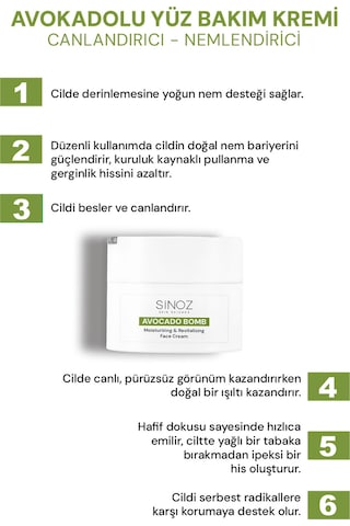 Sinoz Avokado Bomb Canlandırıcı ve Nemlendirici Yüz Bakım Kremi 50 ML