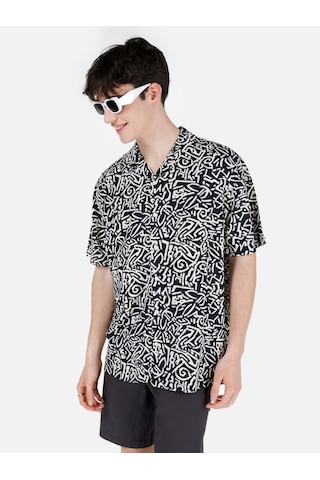 Colin's Colins Regular Fit Shirt Yaka Desenli Lacivert Erkek Kısa Kol Gömlek Cl1067545 Q1.v1 Nav Lacivert