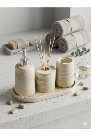 Alpi Home Kokuluklu 4 Lü Banyo Seti Bej