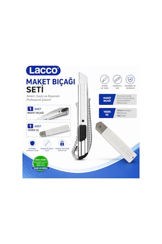 Lacco Alumunex Maket Bıçağı Seti 1 Maket Bıçağı + 1 Yedek Uç 18 Mm Alüminyum Gövde Profesyonel Kesici