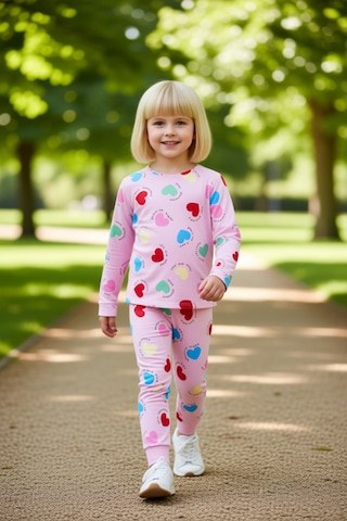 Frm Kız Çocuk Pamuk Polyester Örme Kalp Desenli Pijama Takımı Kalitel Pembe