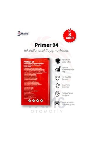 Primer 94 Çift Taraflı Bant İçin Yapışma Arttırıcı/kuvvetlendirici Mendil 3 Adet