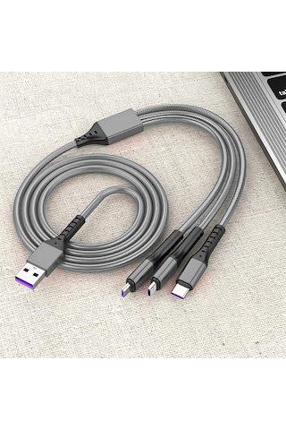 Hasır, 3 İn 1, Şarj Kablosu, Lightning & Micro Usb, Type-c, Ios, - Gri