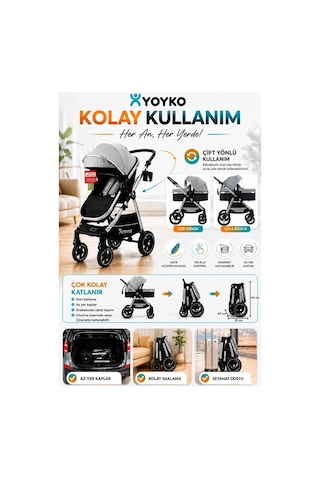 Yoyko Luxury İ-size Travel Sistem Bebek Arabası 3 İn 1 Gri Silver