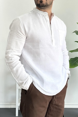 Erkek Hakim Yaka Yarım Patlı Cepli Gömlek Beyaz Edw361 Beyaz