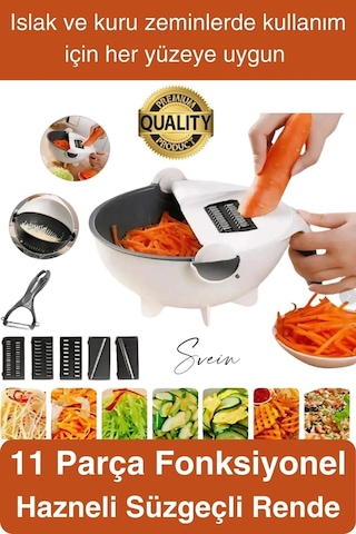 11 Parça Paslanmaz Fonksiyonel Süzgeçli Rende Hazneli Doğrayıcı Sebze Salata İçin Pratik Mutfak Çok Renkli