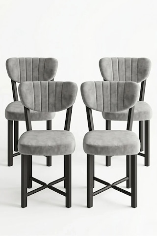 Sandalye 4 Adet Baby Face Kumaş Metal Ayak Modern Mutfak Sandalyesi Cafe Balkon Ofis Elma Gri