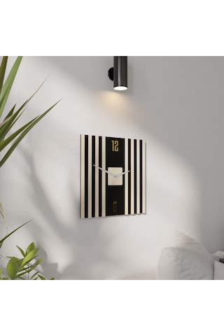 Dekoratif Minimal Tasarımlı Ahşap Duvar Saati Krem - Siyah