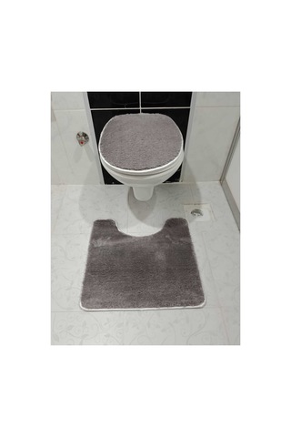 Aurora Brilliant Banyo Paspası Siyah Klozet Takımı Peluş Paspas Seti 60x100 / 50x54 / 45x37 Gri