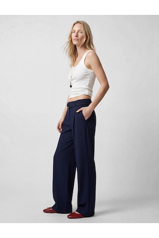 Koton Standart Bel Kemerli Geniş Paça Pantolon Lacivert 6sak40284pw