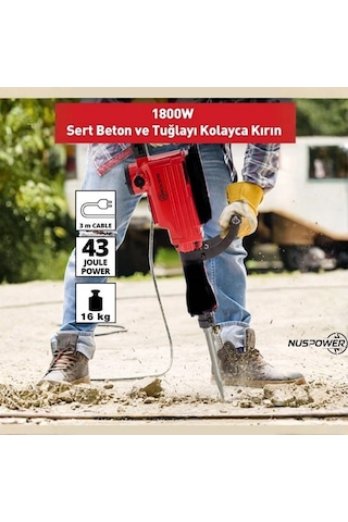 Nuspower 16 Kg Darbeli Kırıcı Delici Hilti 1800w Profesyonel Beton Kırma Makinesi