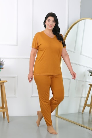 Akbeniz Kadın Büyük Beden Kısa Kol Penye Pijama Takımı Hardal 202405-hardal Hardal
