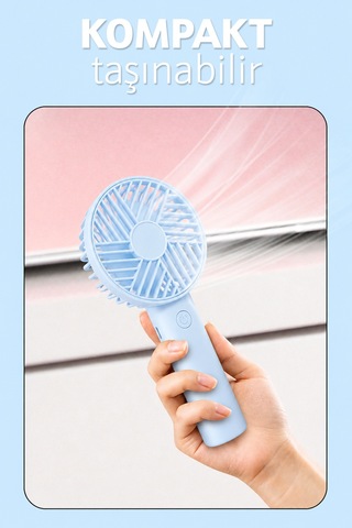 Standlı 3 Mod Şarjlı El Fanı 3 Kademe Seyahat Masaüstü Vantilatör Taşınabilir Mini Fan Mavi F137