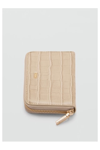 Mango Timsah Derisi Görünümlü Açık Bej Bozuk Para Cüzdanı