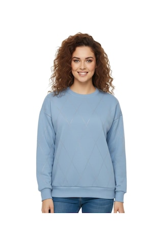 Baglan Kadın Sıfıryaka Sweatshirt Taşlı Bgl-st05060 Mavi