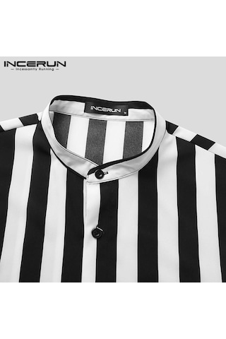 Kırmızı İncerun S-xxxxxl Yaz Erkek Kısa Kollu Çizgili Gömlek Casual Gevşek Üstler Basic Camisa T-shirt Kırmızı