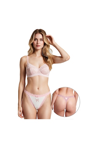Sensu Kadın Tekli Kırmızı Kiraz Baskılı Fiyonklu String Pembe