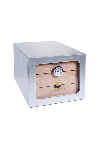 Cohiba Çekmeceli Sedir Humidor Puro Kutusu Gümüş