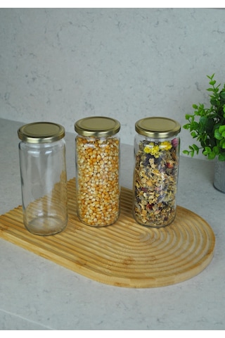 3 Adet Şişecam 500 Cc Cam Kavanoz Sızdırmaz Gold Kapaklı Baharat Saklama Kabı Şeffaf-gold