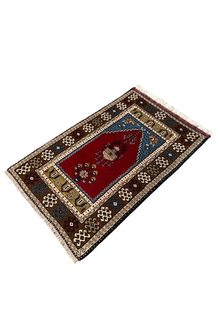 El Dokuma Sıfır Yahyalı Özel Seccade 77x125 Kök Boya %100 Yün Namazlık Kırmızı