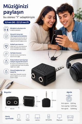 Philips Swa2551w/10 3.5mm Stereo Kulaklık Çoklayıcı Y Splitter Adaptör 1 Erkek 2 Dişi