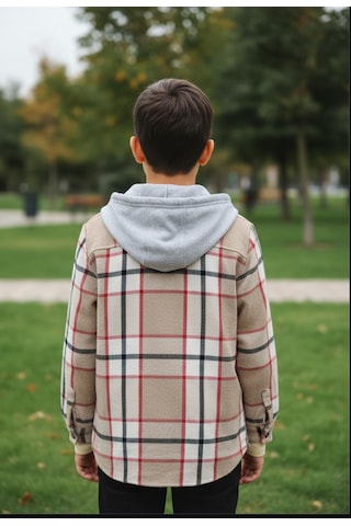 Gala Kolu Lastikli Kapüşonlu Ekoseli Unisex Çocuk Gömlek Kahverengi