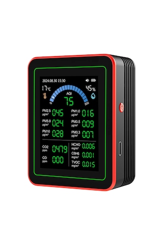 Wezone Zn-mt32 Siyah Standlı Hava Kalitesi Testeri: Co2, Pm2.5, Hcho, Isı-nem Ölçümü Ve Veri Depolama/download Özellikli 18'li Fonksiyonlu Cihaz