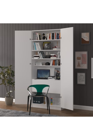 Asra Trend Modern Dolaplı Çalışma Masası MD001 %100 MDF Katlanır Raflı Ofis Ders Yemek Masası